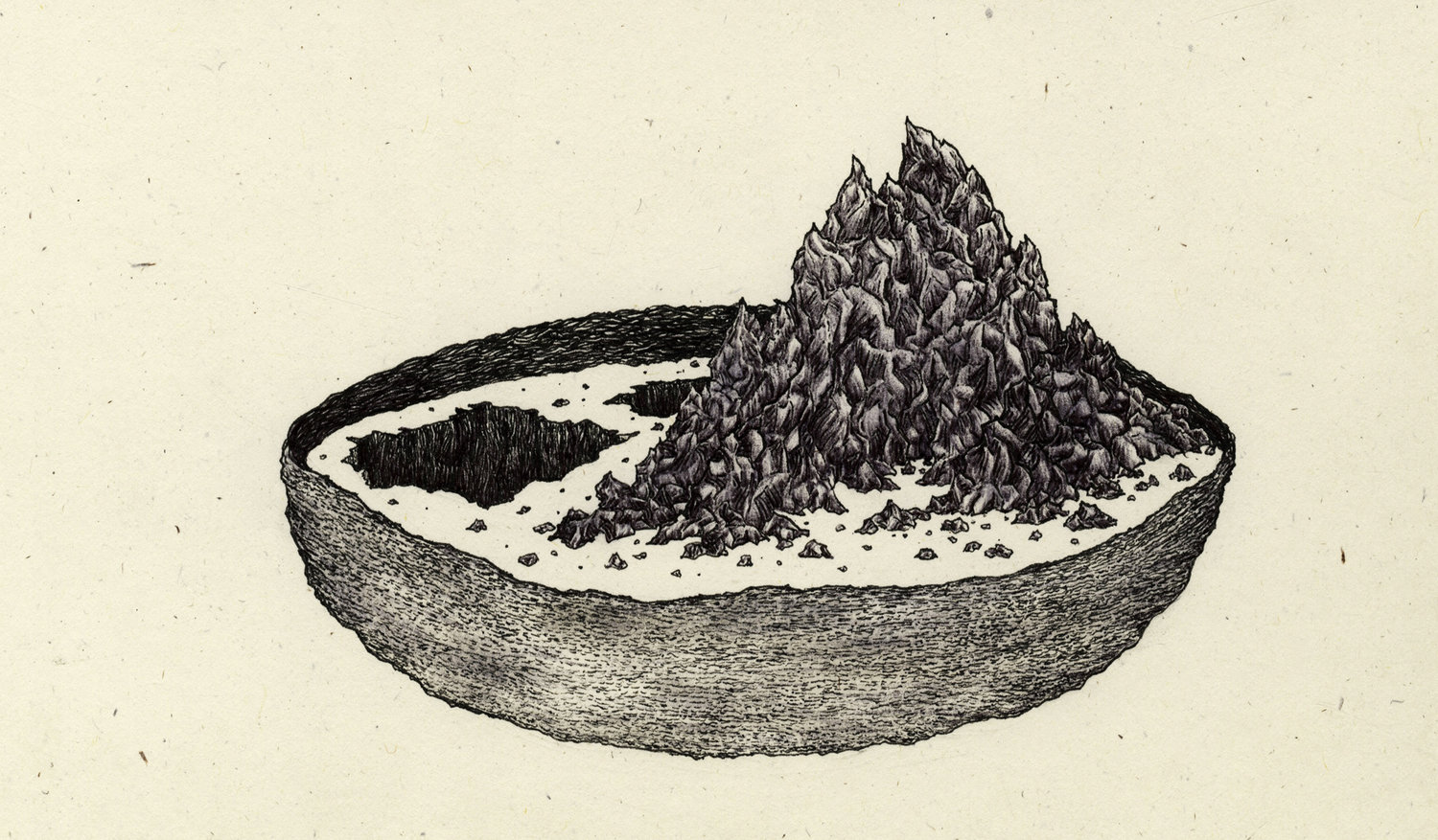drawing of a bowl with a mountain in it