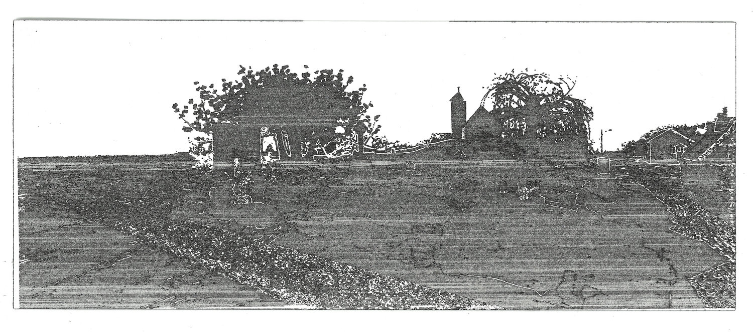 plotter drawing of church against the horizon