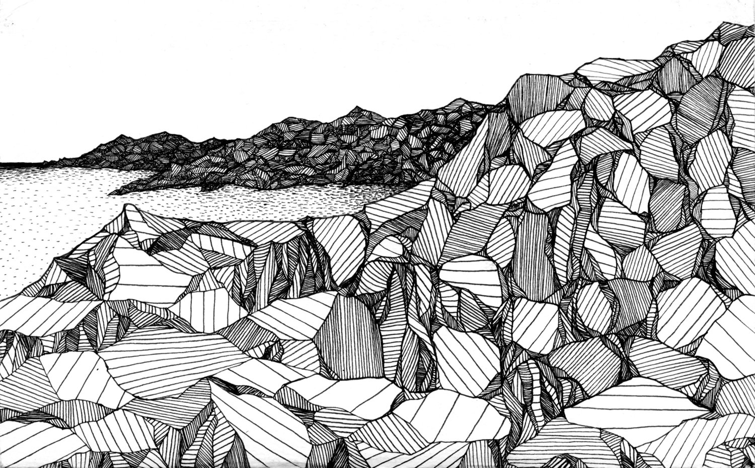 drawing of rock mountains