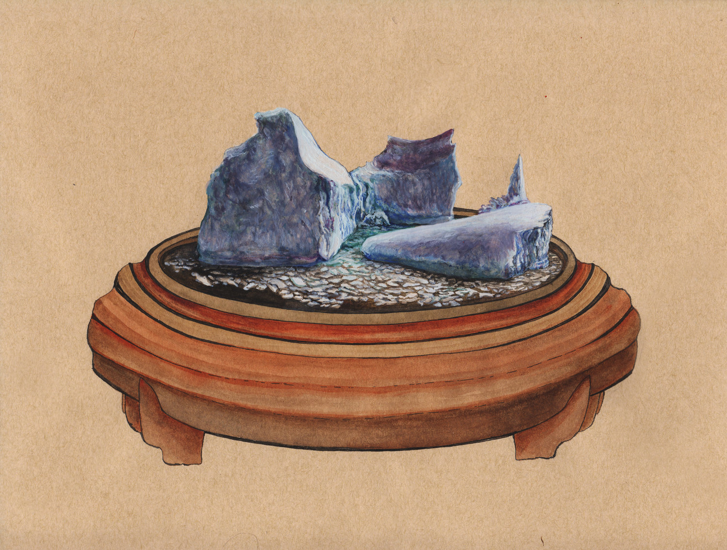 watercolor painting of icebergs in a bowl