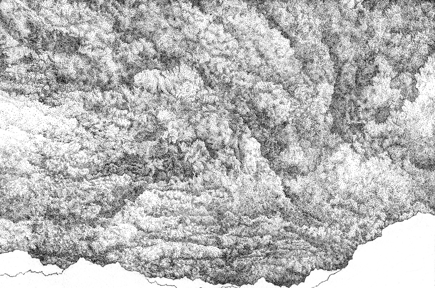 a black and white drawing of storm clouds