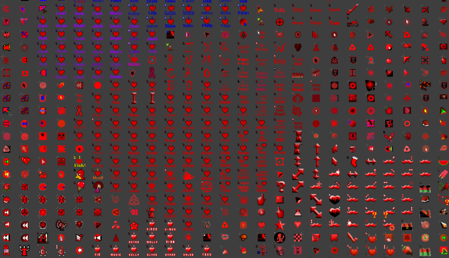 screenshot of thousands of sorted mouse cursors