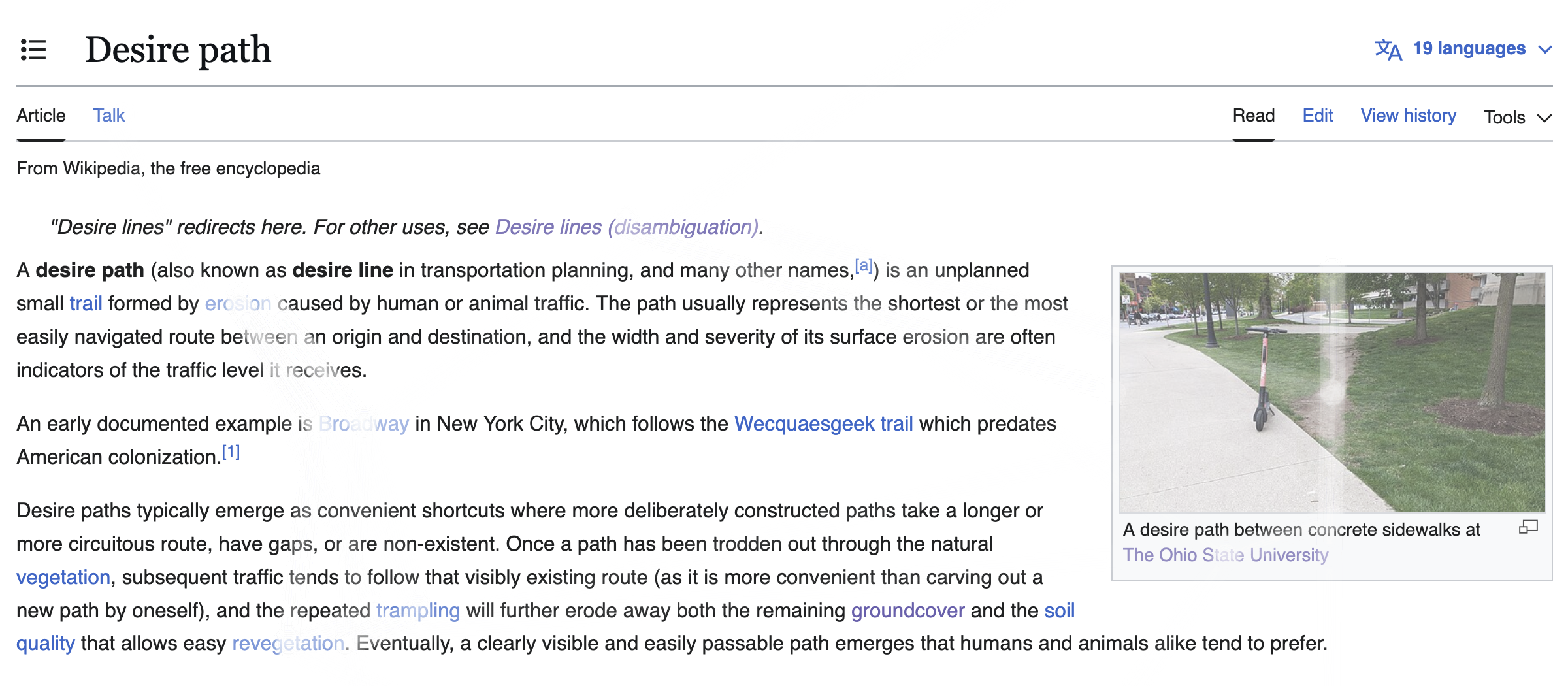 the article Desire Paths with half of the page worn away
